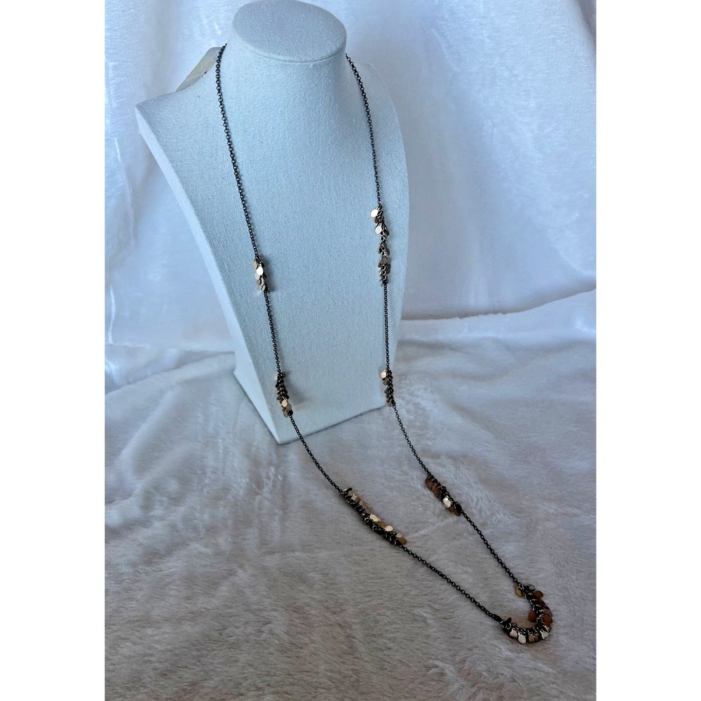 Lee Angel 36" Long Necklace Blackened Chain Mixed‎ Metal Disc Fringe NWT Edgy